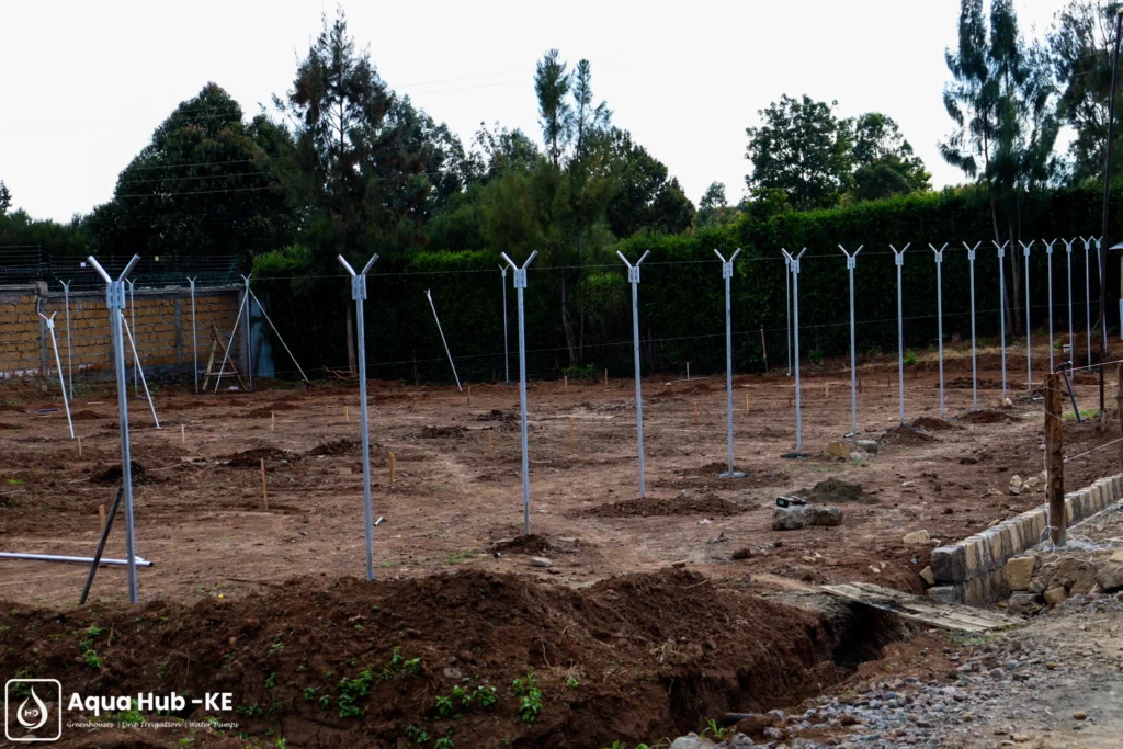 Greenhouse poles setup in Kenya by Aqua-Hub