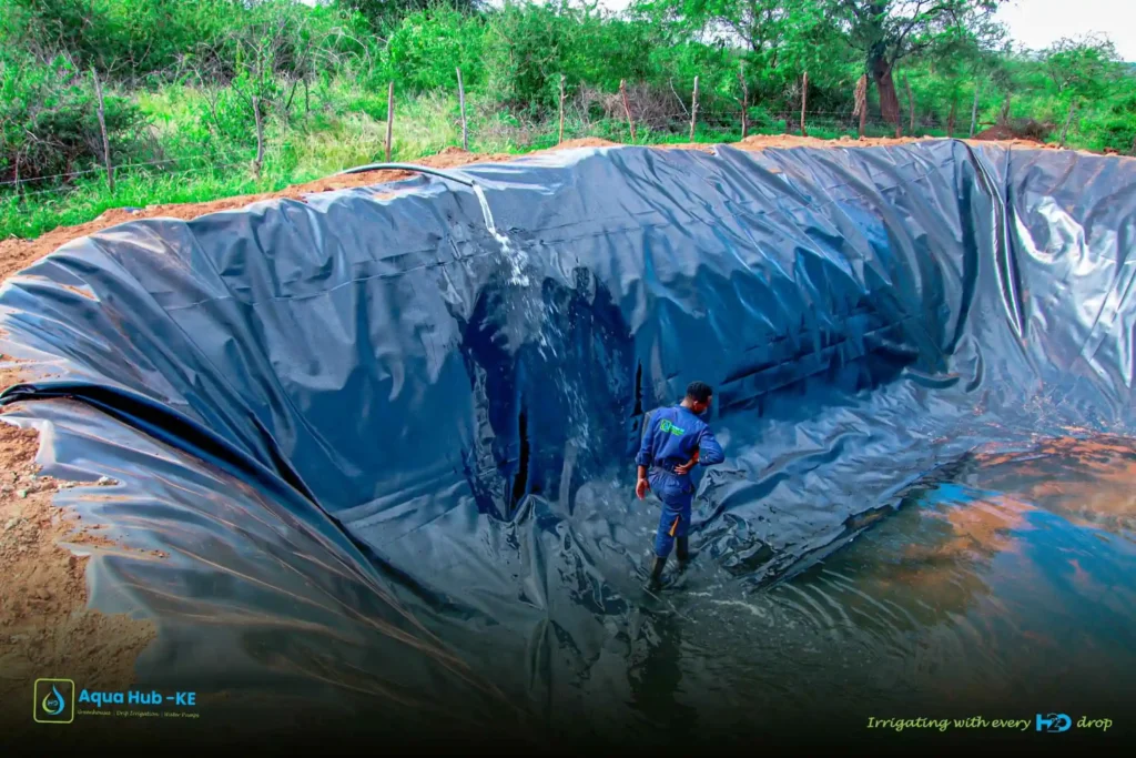 Water input into premium dam liners by Aqua Hub Kenya