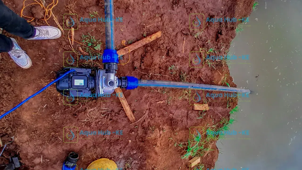 Pump installation for getting water from a dam