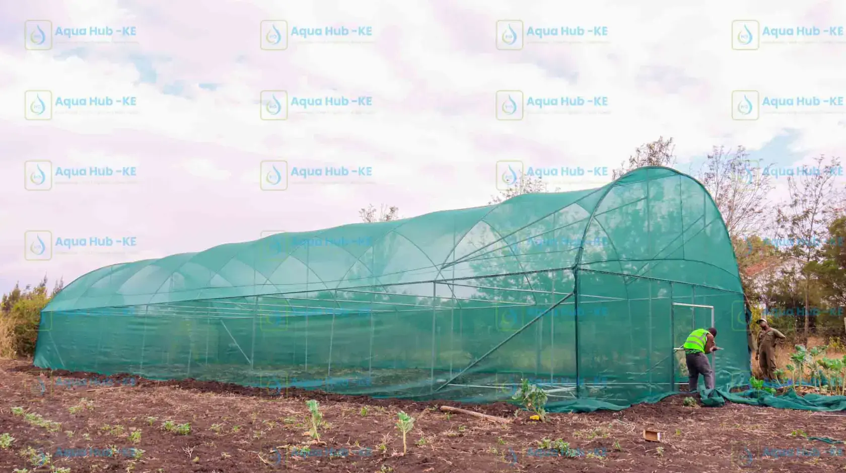 Door of shade net structure installation by Aqua Hub Kenya