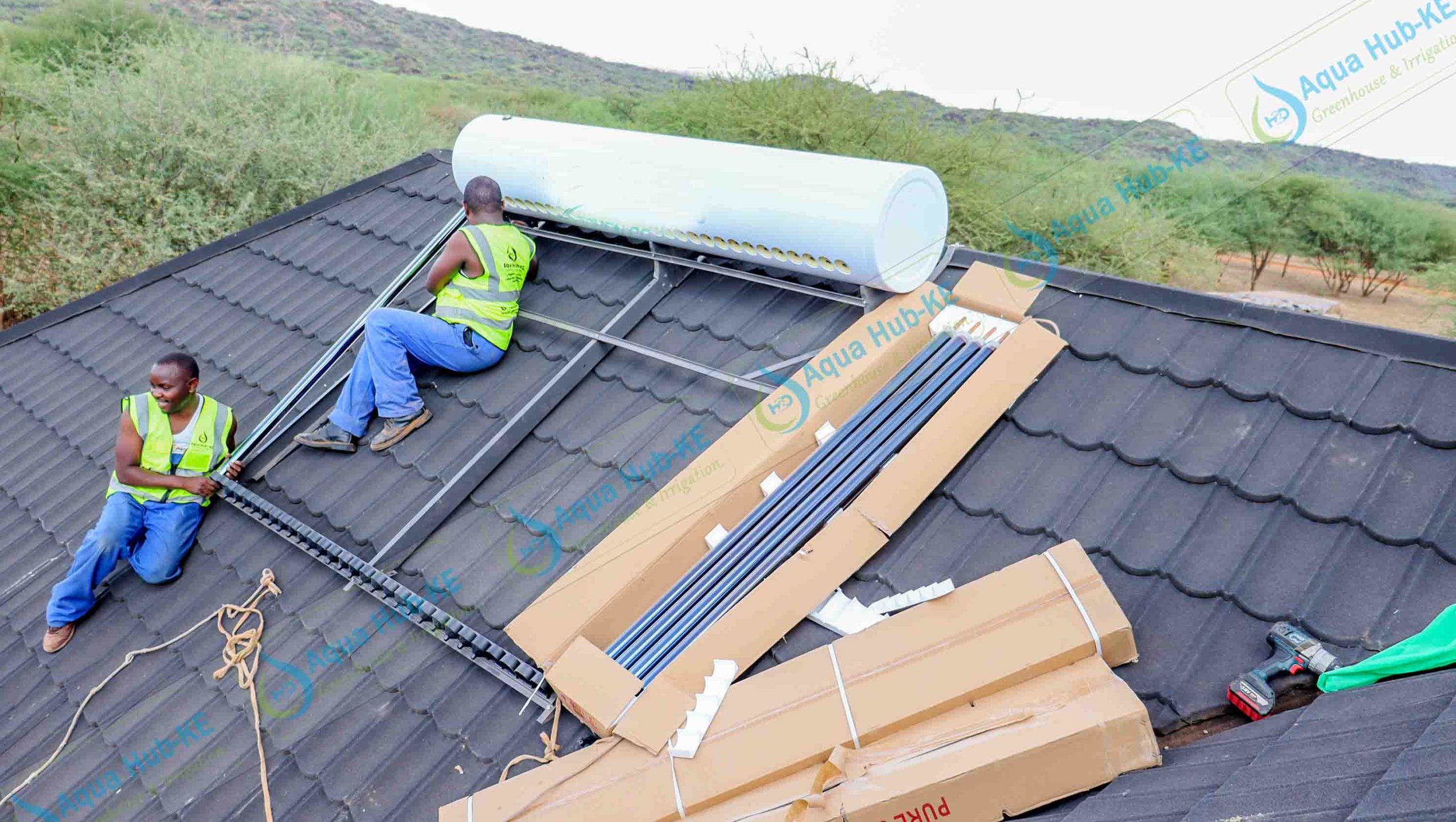 Aqua Hub Kenya team sets up solar system